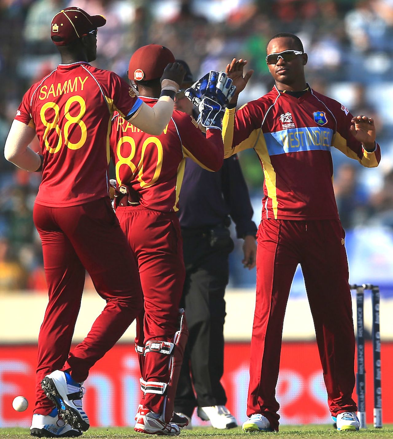 Marlon Samuels provided the first breakthrough, Australia v West Indies, World T20, Group 2, Mirpur, March 28, 2014