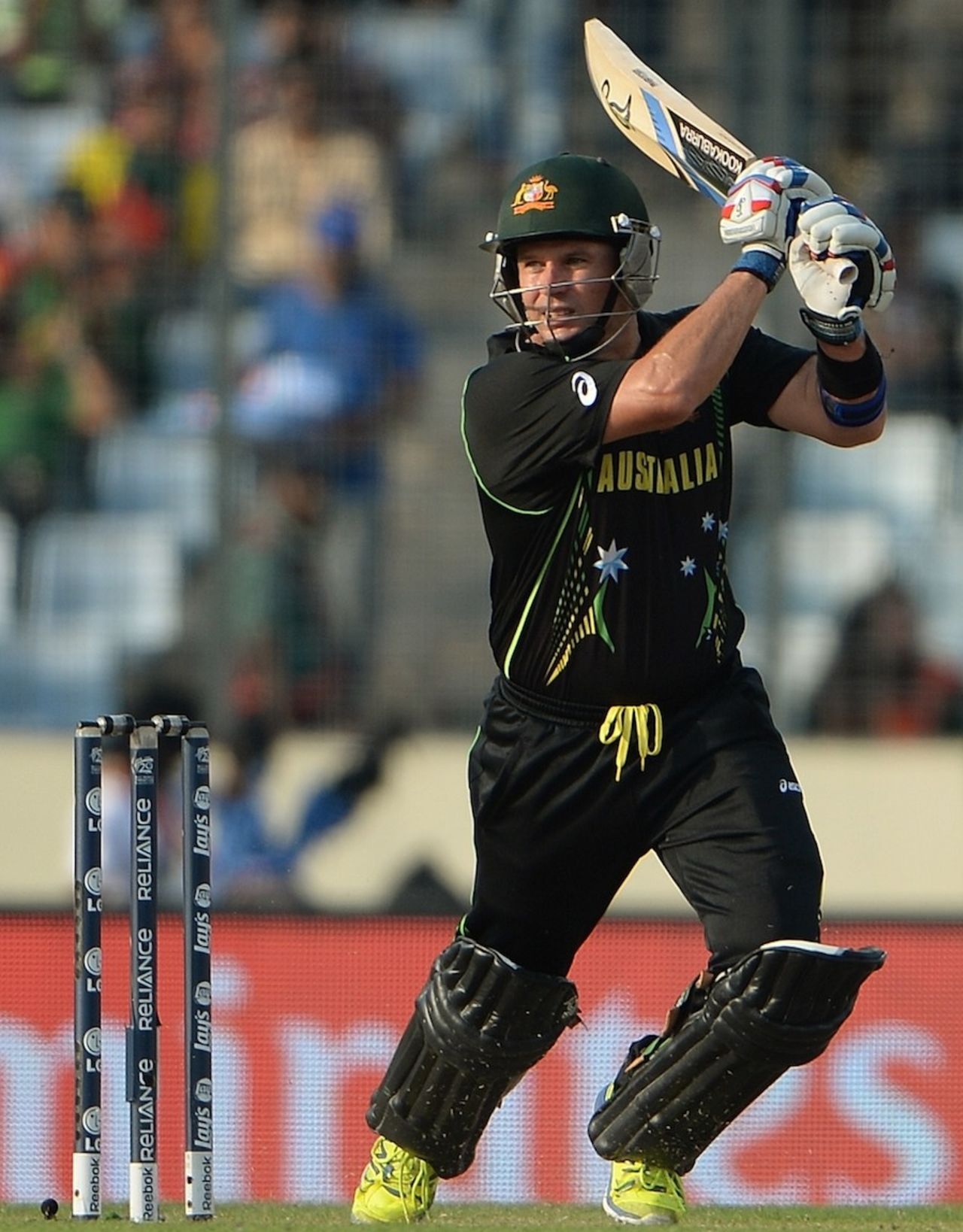 Brad Hodge punches one through the off side, Australia v West Indies, World T20, Group 2, Mirpur, March 28, 2014