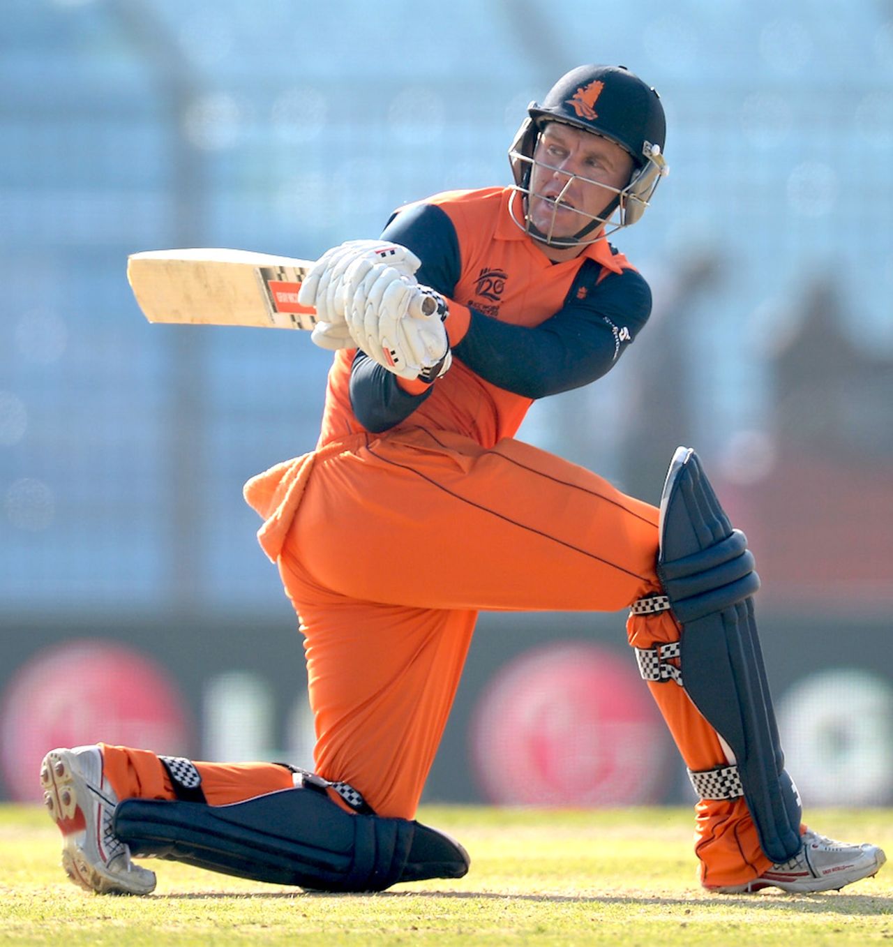 Stephan Myburgh sweeps one fine on the leg side, Netherlands v New Zealand, World T20, Group 1, Chittagong, March 29, 2014