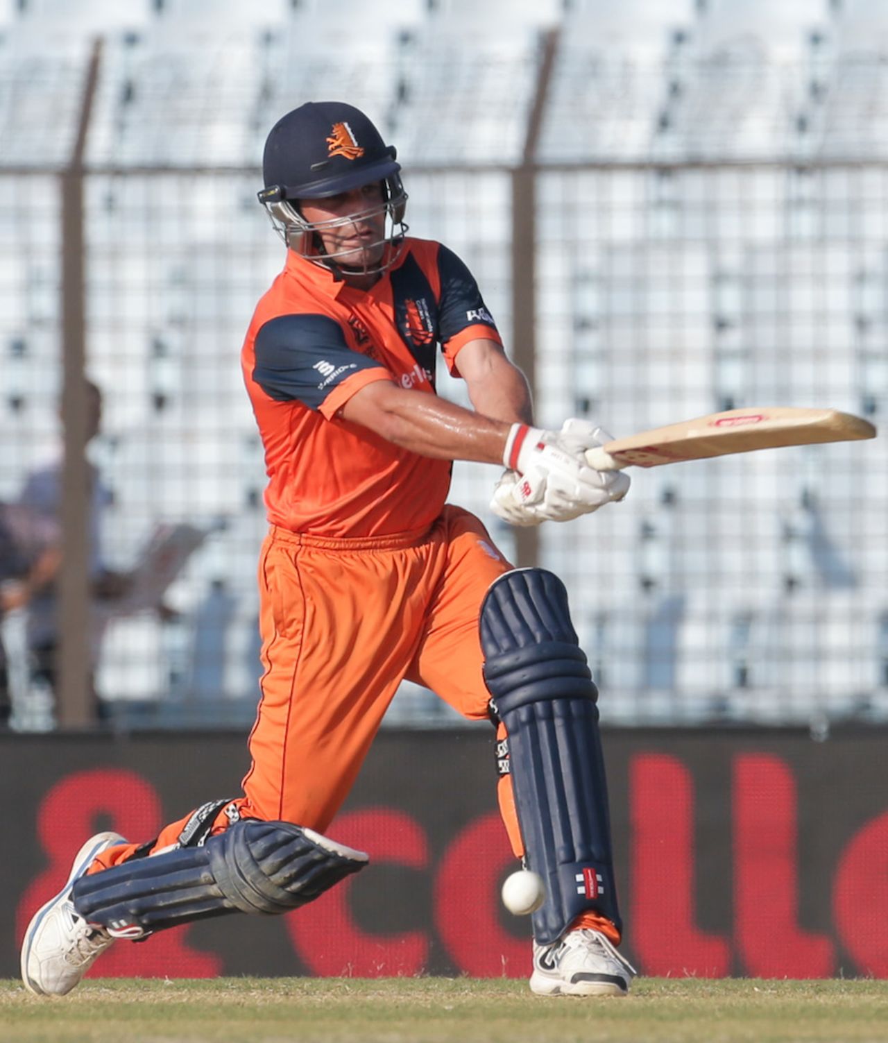 Peter Borren swipes one to the leg side, Netherlands v New Zealand, World T20, Group 1, Chittagong, March 29, 2014