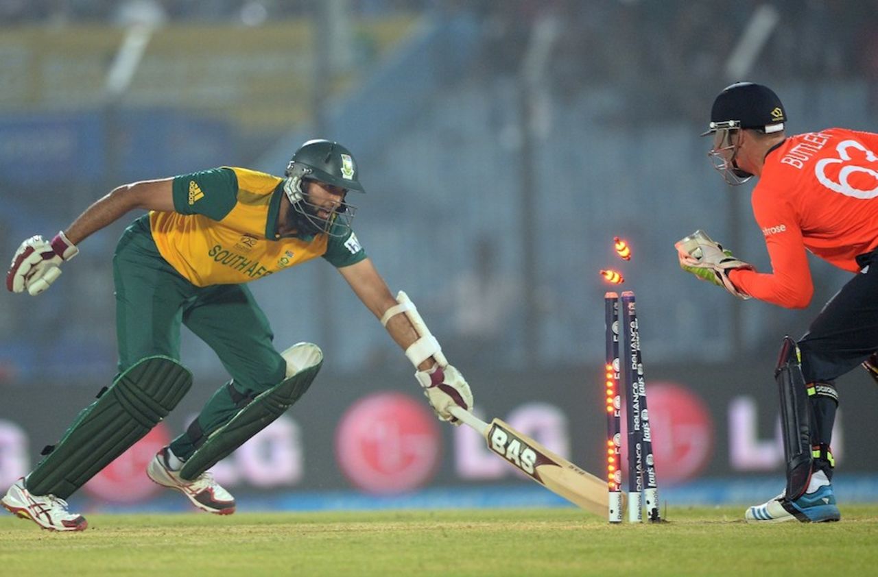 Jos Buttler missed a stumping to reprieve Hashim Amla, England v South Africa, World Twenty20 2014, Group 1, Chittagong, March 29, 2014