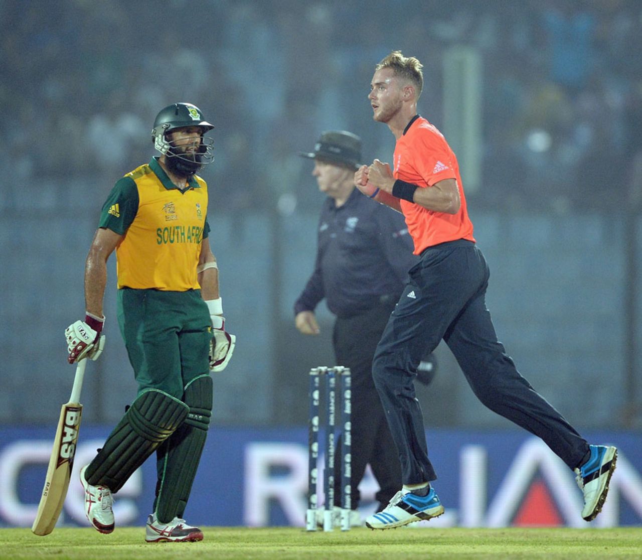 Hashim Amla was dismissed by Stuart Broad for 56, England v South Africa, World Twenty20 2014, Group 1, Chittagong, March 29, 2014