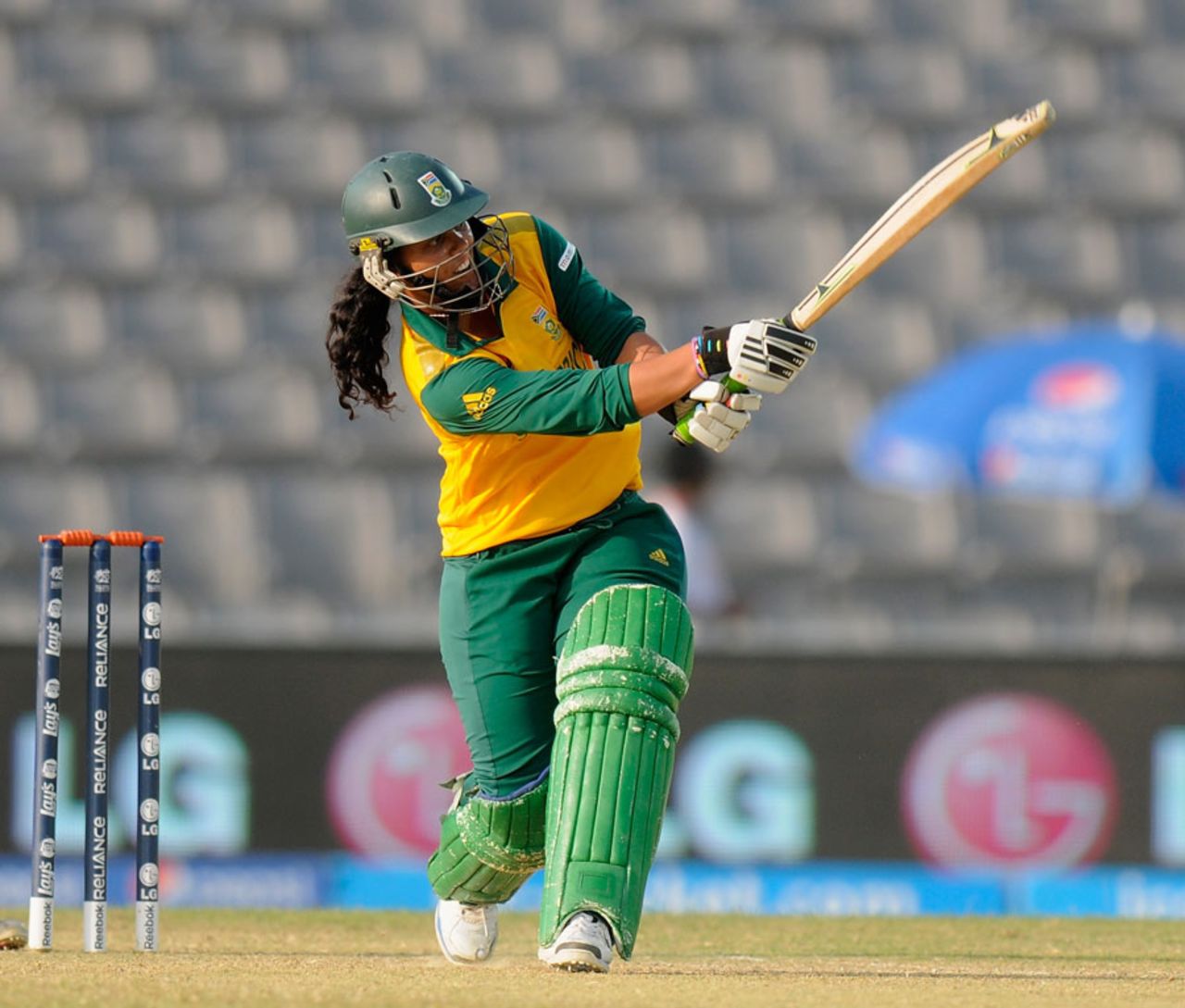 Chloe Tryon strikes the ball during her 12-ball 35, Ireland v South Africa, Women's World Twenty20 2014, Group A, Sylhet, March 29, 2014