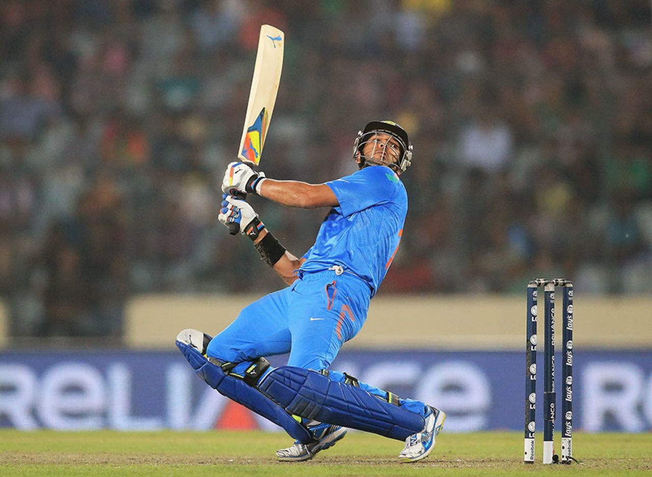 Yuvraj Singh attempts a ramp shot, Australia v India, World T20, Group 2, Mirpur, March 30, 2014