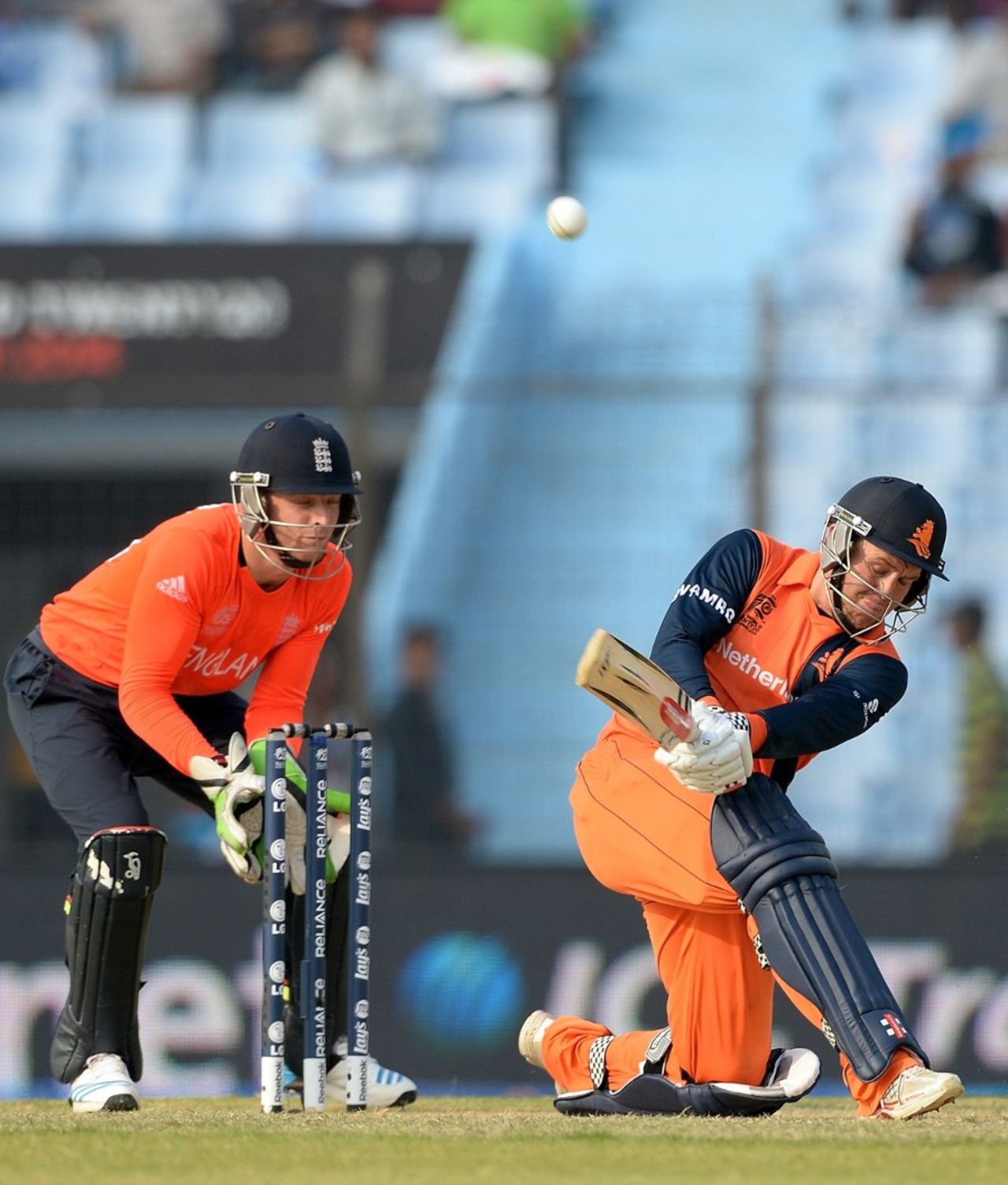 Stephan Myburgh sweeps strongly, England v Netherlands, World T20, Group 1, Chittagong, March 31, 2014