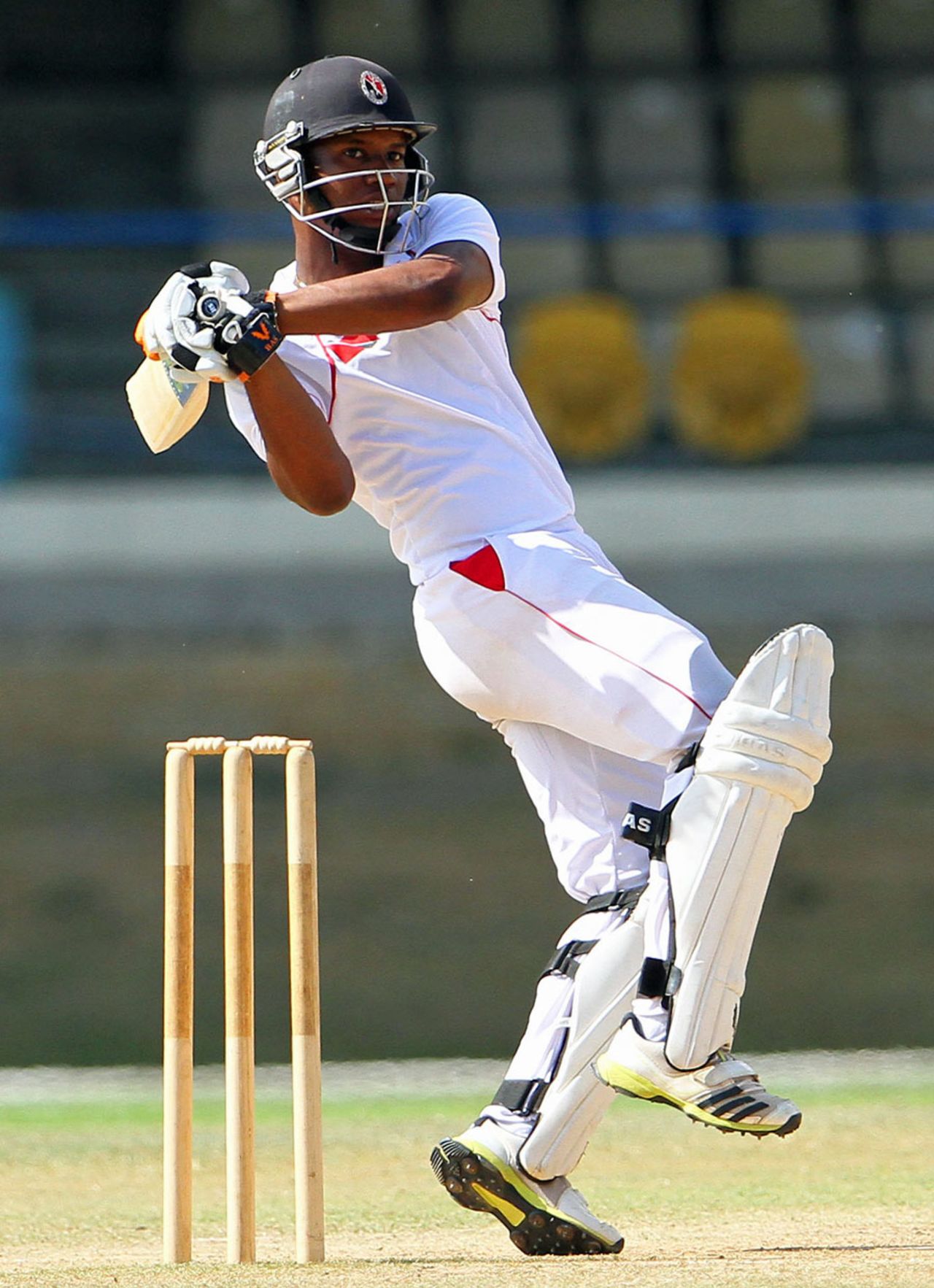 Evin Lewis plays a hook shot, Trinidad & Tobago v Combined Campuses and Colleges, Regional Four Day Competition, Port of Spain, March 31, 2014
