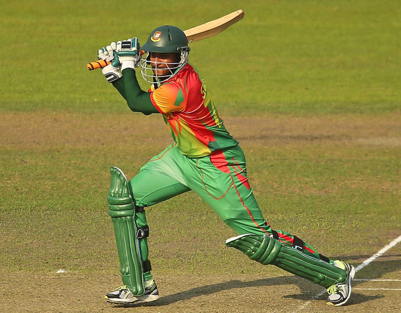 Shakib Al Hasan drives through the off side, Bangladesh v Australia, World T20, Group 2, Mirpur, April 1, 2014