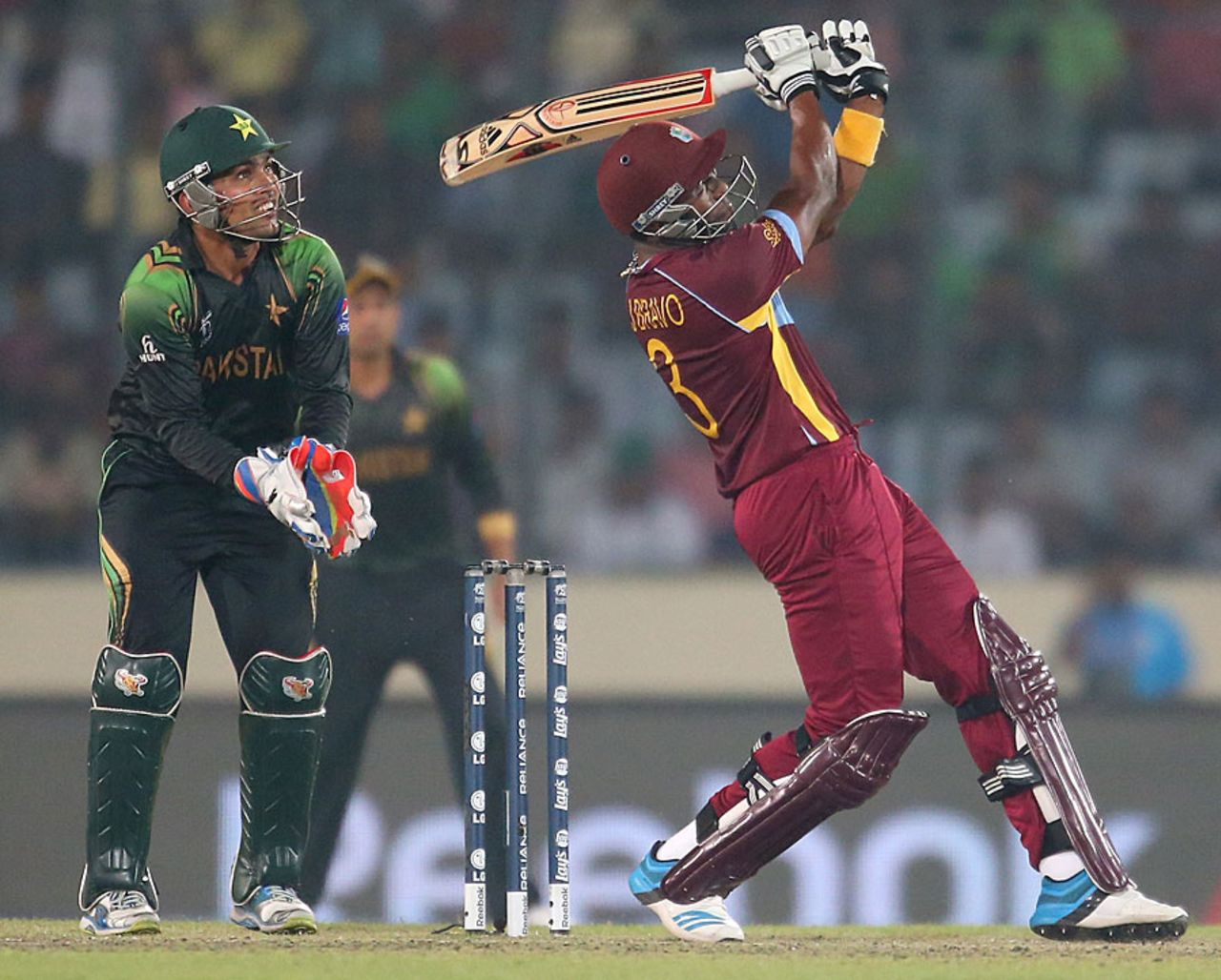 Dwayne Bravo belted four sixes in his 46, Pakistan v West Indies, World T20, Group 2, Mirpur, April 1, 2014