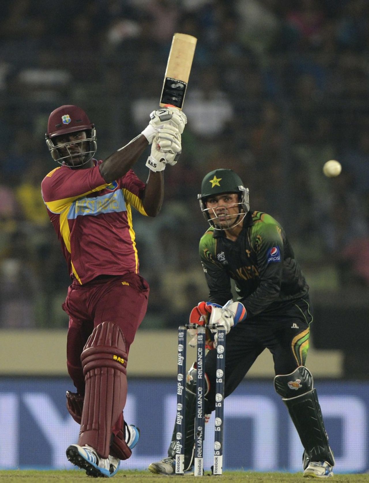 Darren Sammy hits on the leg side, Pakistan v West Indies, World T20, Group 2, Mirpur, April 1, 2014