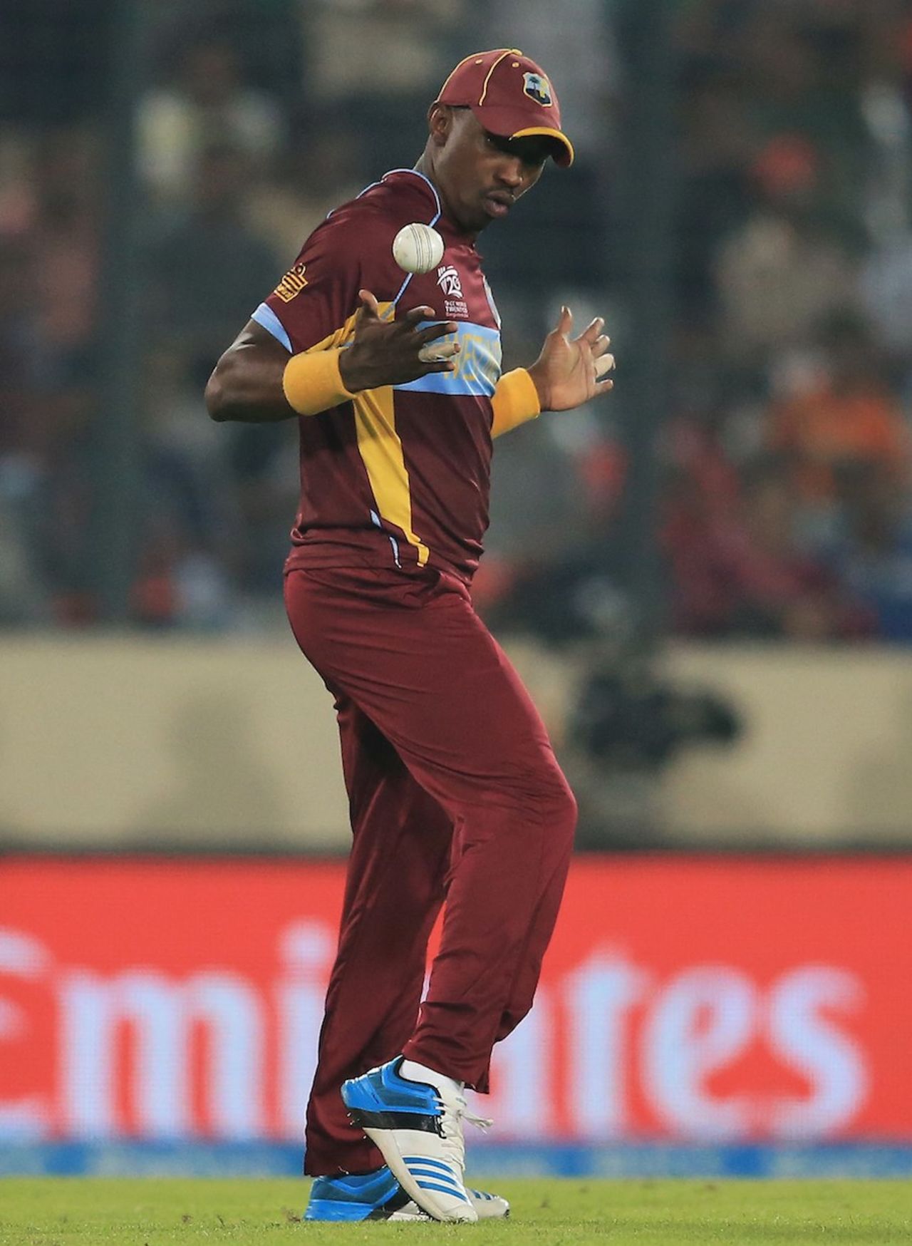 Dwayne Bravo does a jig after catching Kamran Akmal, Pakistan v West Indies, World T20, Group 2, Mirpur, April 1, 2014