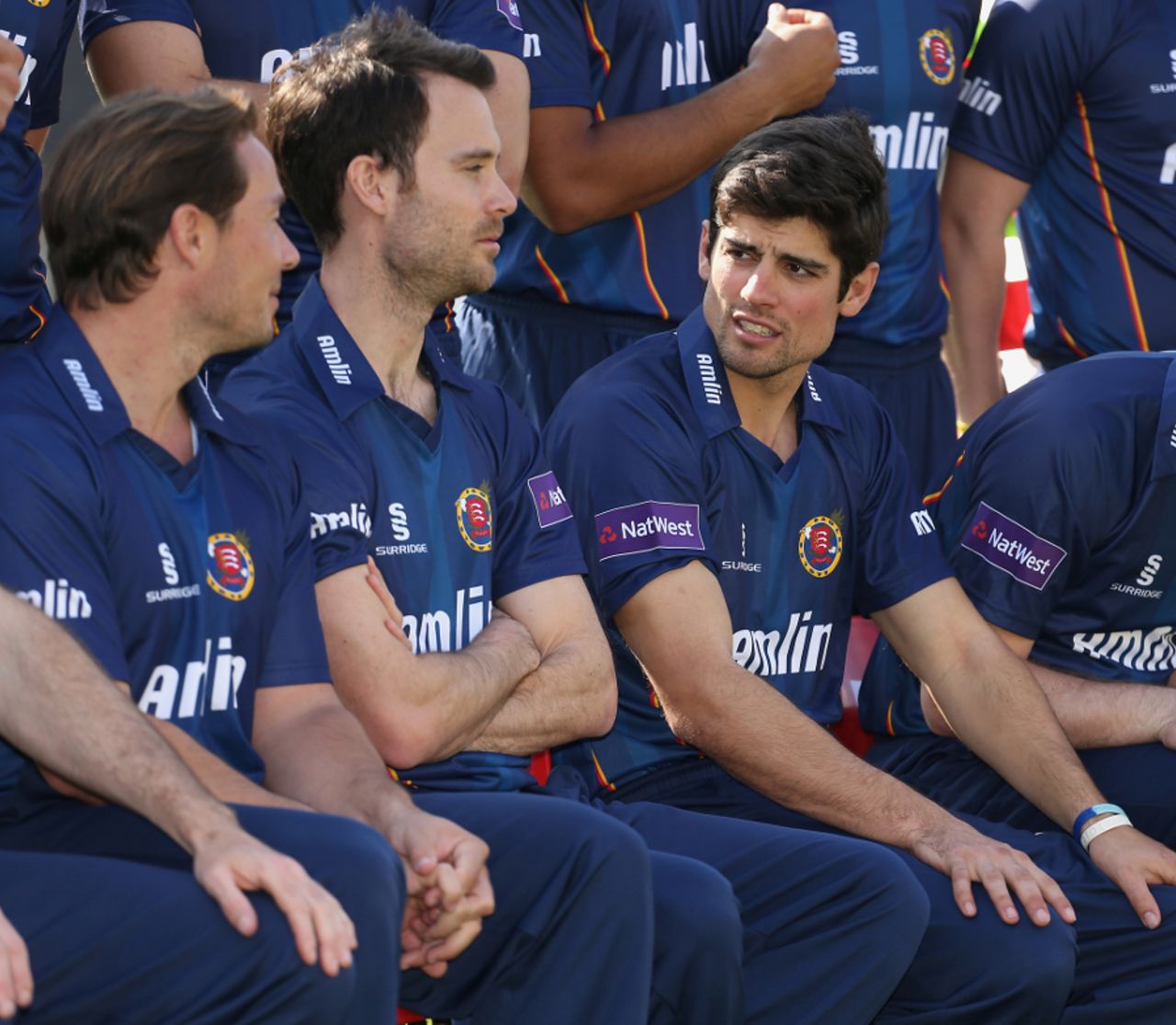 Alastair Cook with his Essex team-mates, Chelmsford, April 1, 2014