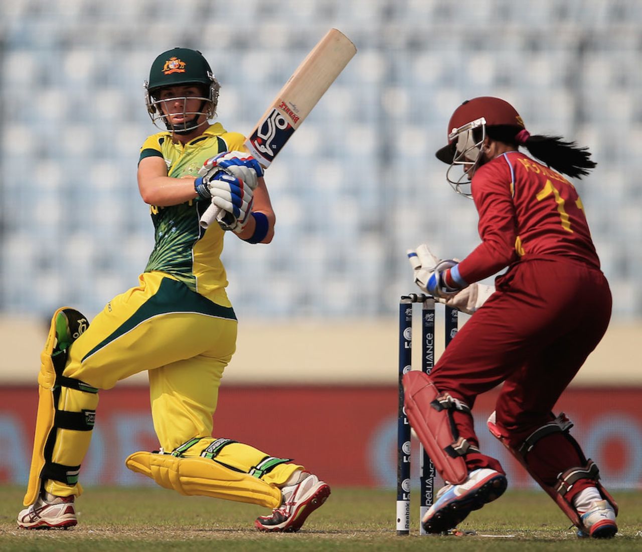 Elyse Villani was aggressive in her innings of 35, Australia v West Indies, Women's World T20, 1st semi-final, Mirpur, April 3, 2014