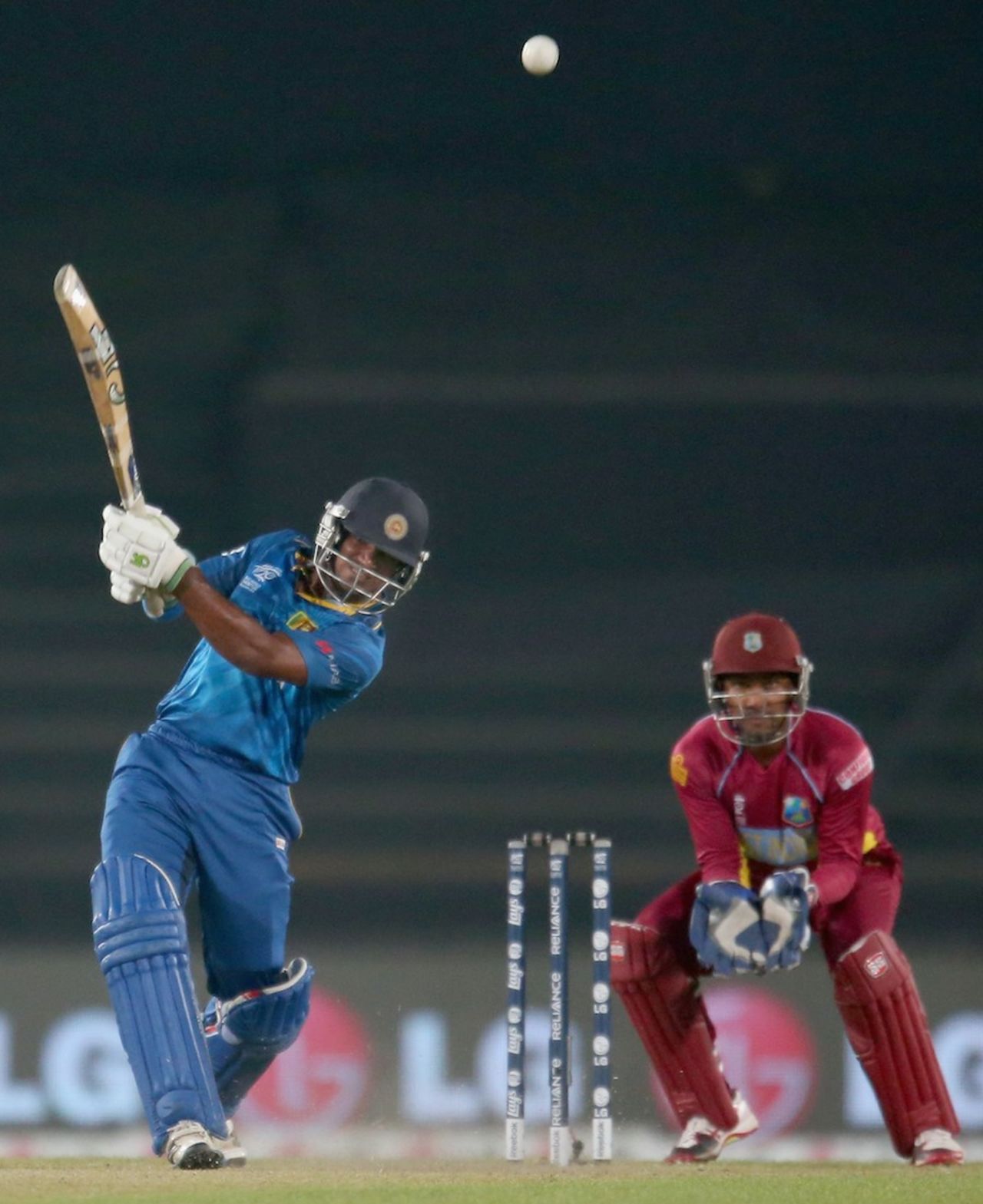 Kusal Perera hits over the top, Sri Lanka v West Indies, World T20, semi-final, Mirpur, April 3, 2014