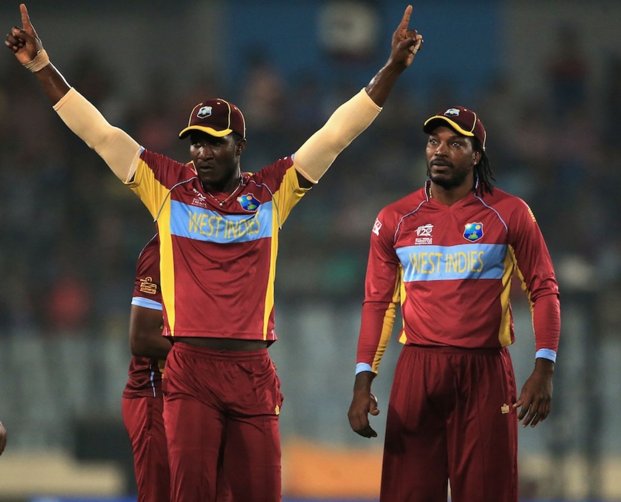 Darren Sammy celebrates Mahela Jayawardene's run-out, Sri Lanka v West Indies, World T20, semi-final, Mirpur, April 3, 2014