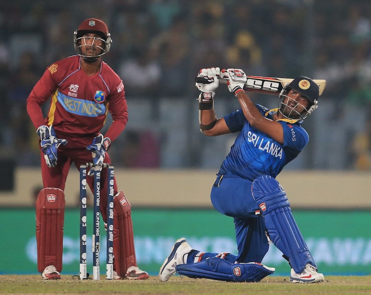 Lahiru Thirimanne slog sweeps over deep midwicket, Sri Lanka v West Indies, World T20, semi-final, Mirpur, April 3, 2014