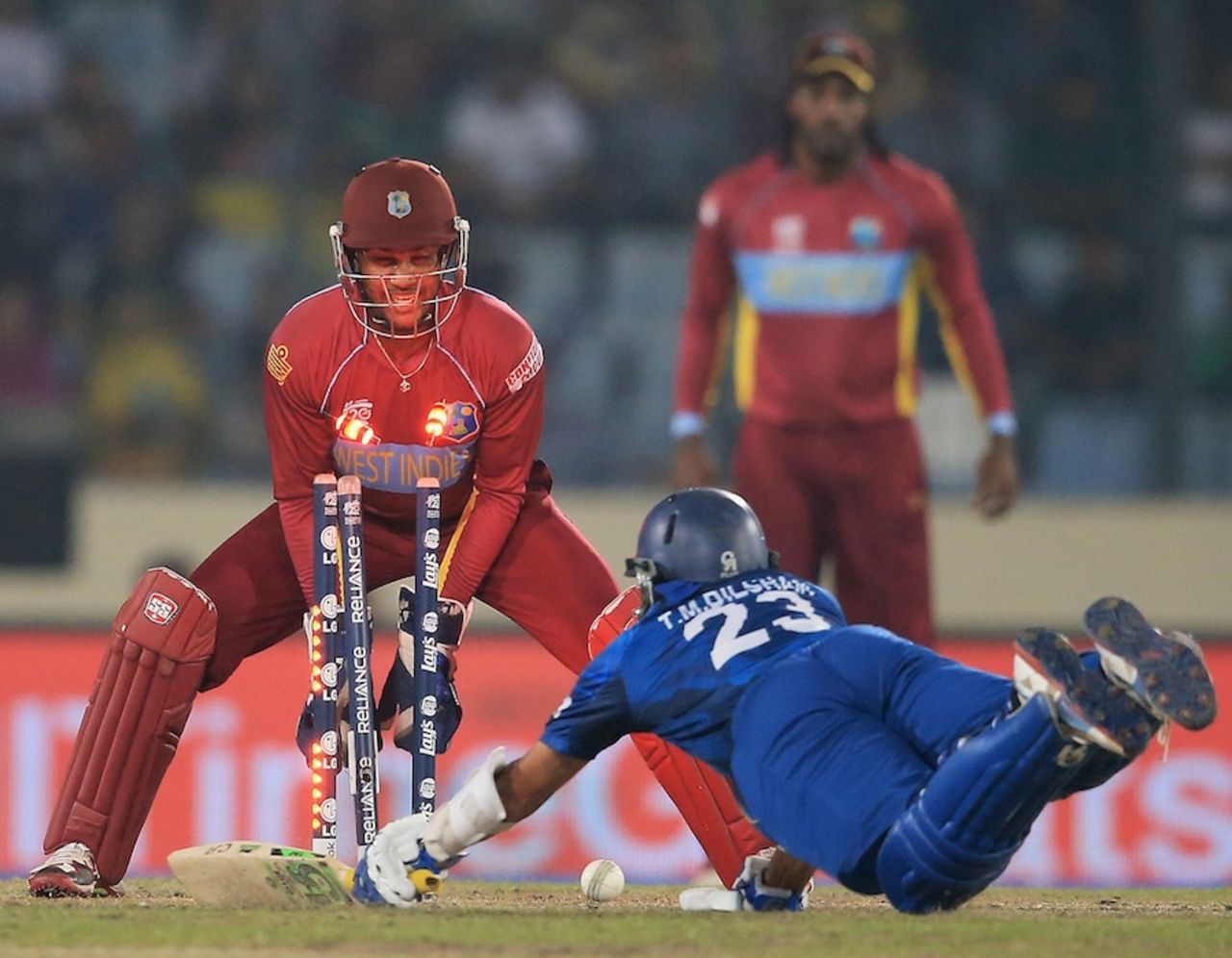 Tillakaratne Dilshan was run out, Sri Lanka v West Indies, World T20, semi-final, Mirpur, April 3, 2014