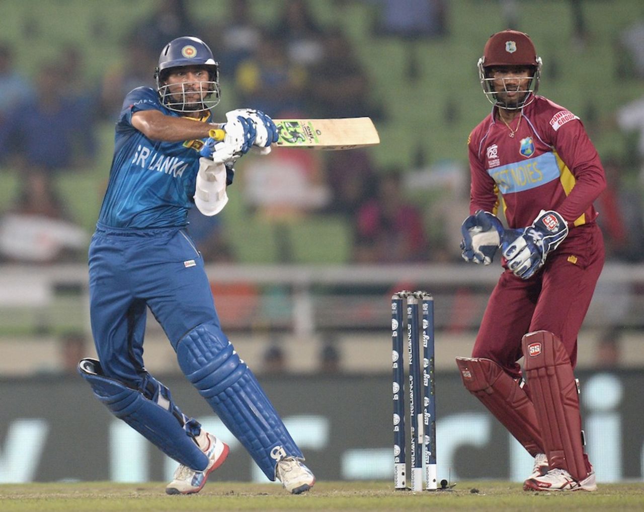 Tillakaratne Dilshan pulls during his run-a-ball 39, Sri Lanka v West Indies, World T20, semi-final, Mirpur, April 3, 2014