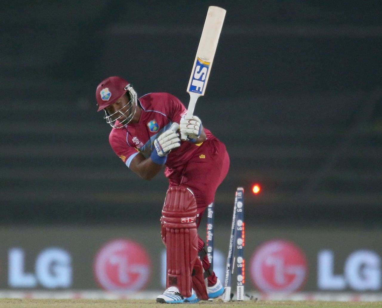 Dwayne Smith was bowled for 17, Sri Lanka v West Indies, World T20, semi-final, Mirpur, April 3, 2014