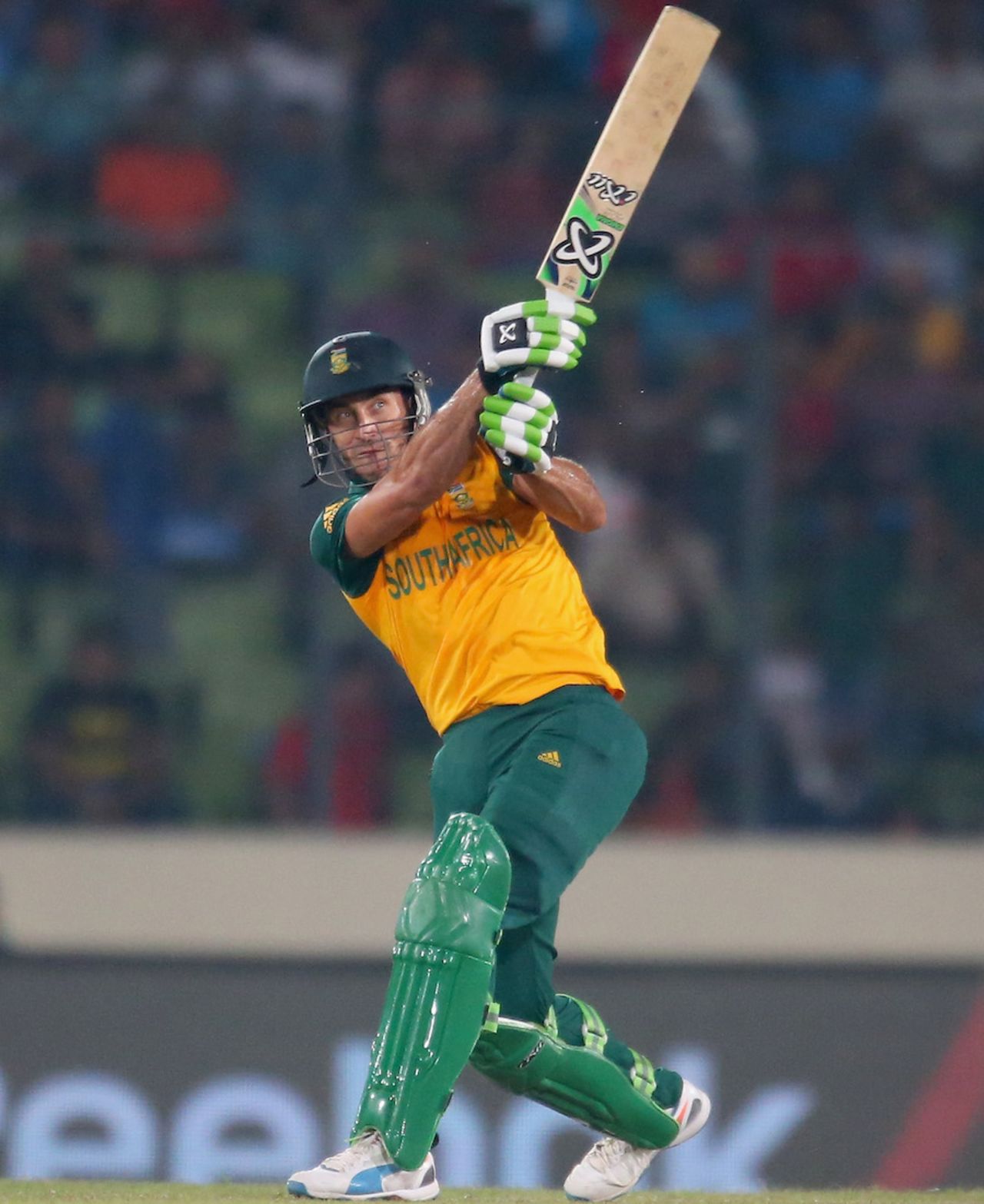 Faf du Plessis whacks one to the leg side, India v South Africa, World T20, semi-final, Mirpur, April 4, 2014