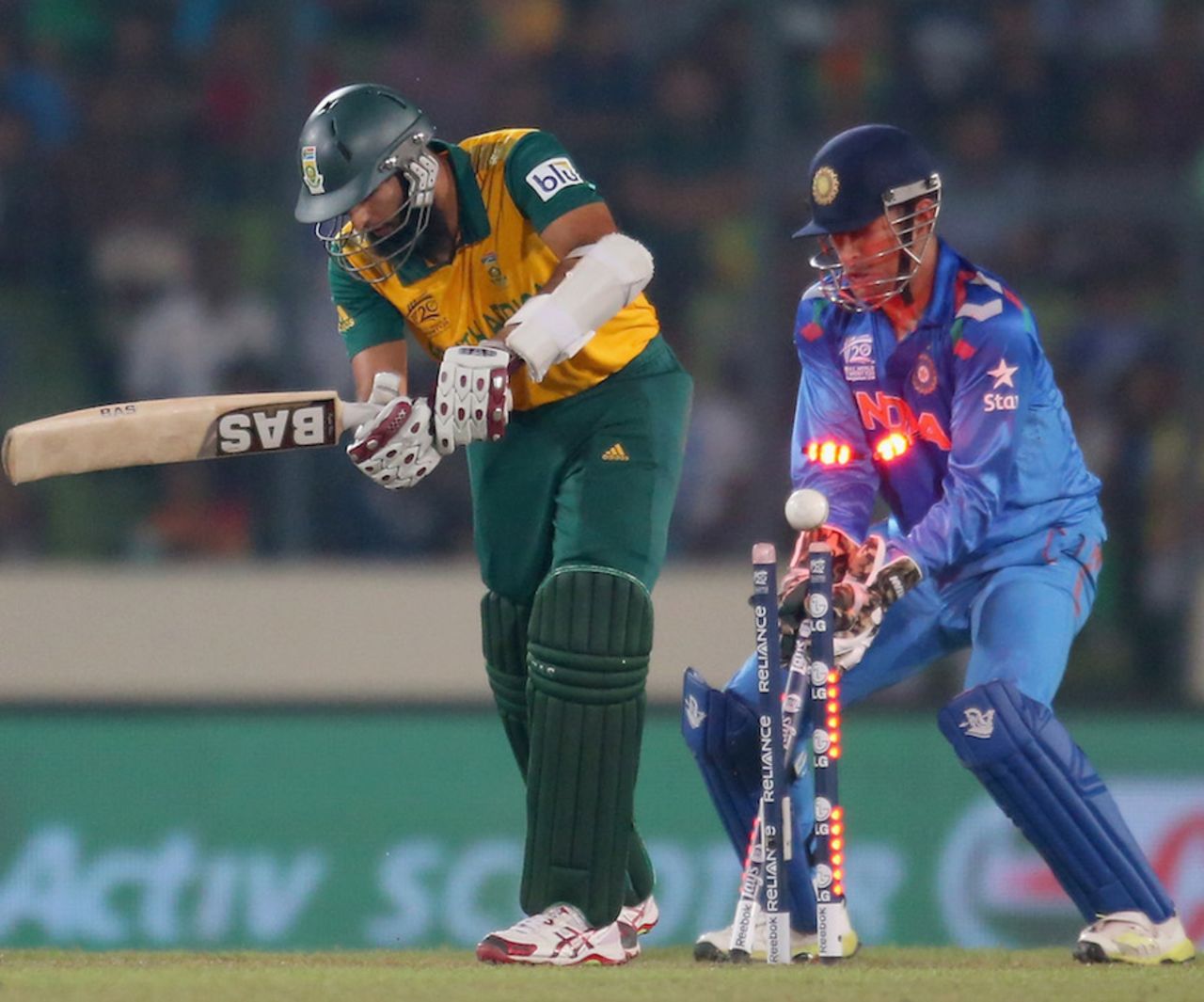 Hashim Amla is bamboozled by an R Ashwin carrom-ball, India v South Africa, World T20, semi-final, Mirpur, April 4, 2014