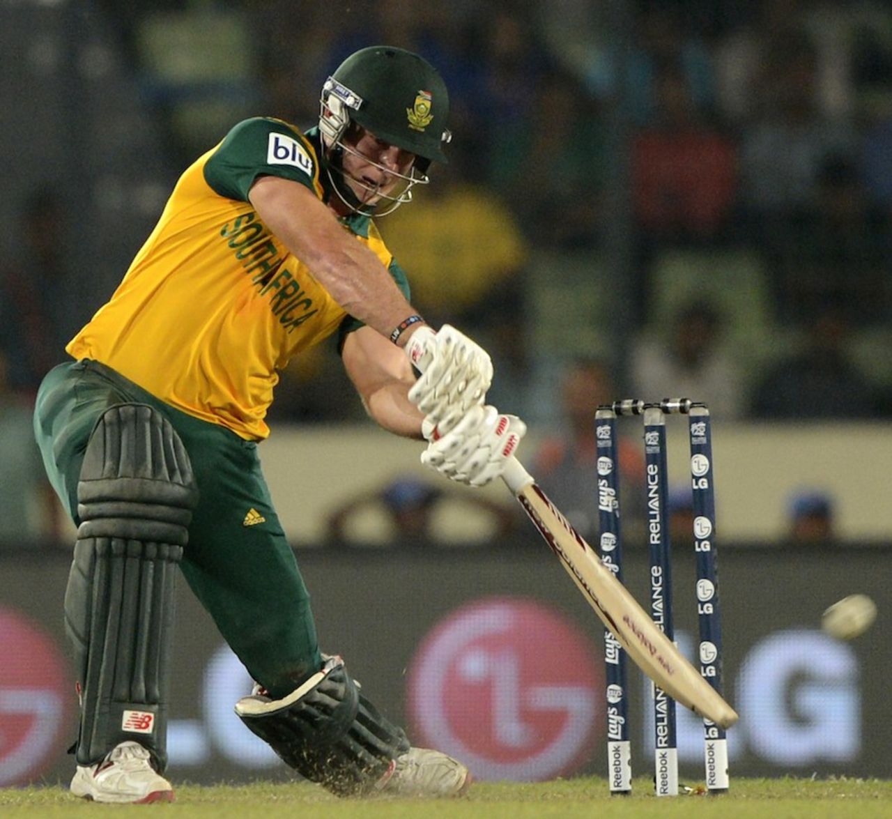 David Miller cracks one through off side, India v South Africa, World T20, semi-final, Mirpur, April 4, 2014