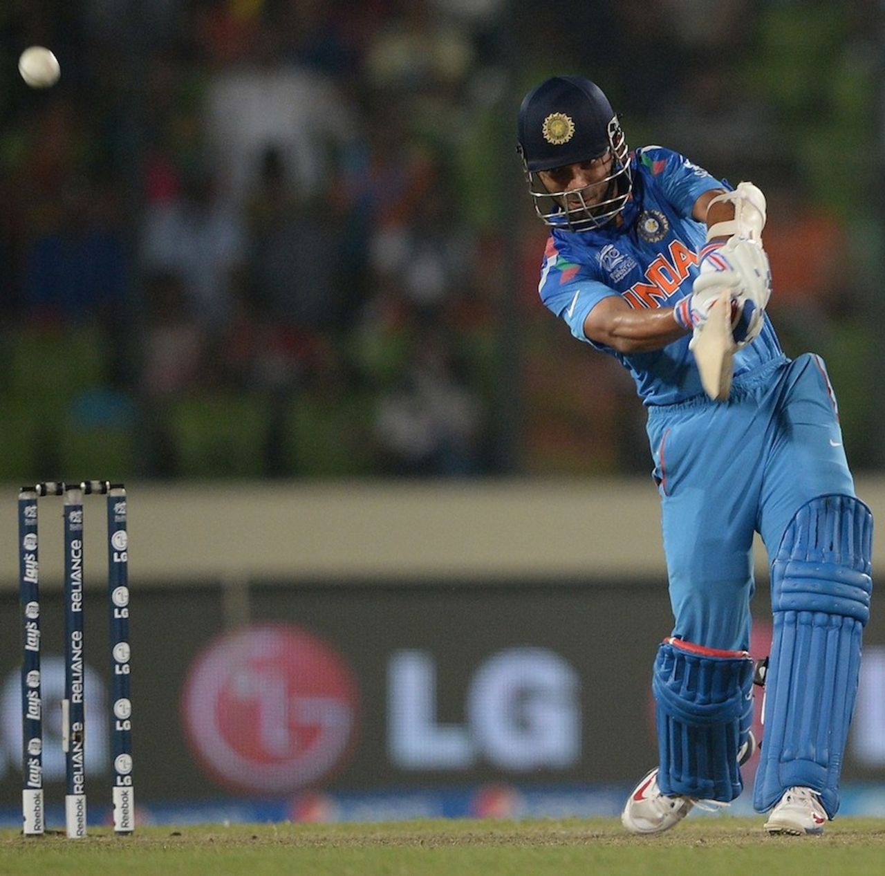 Ajinkya Rahane carts one over extra cover for a six, India v South Africa, World T20, semi-final, Mirpur, April 4, 2014