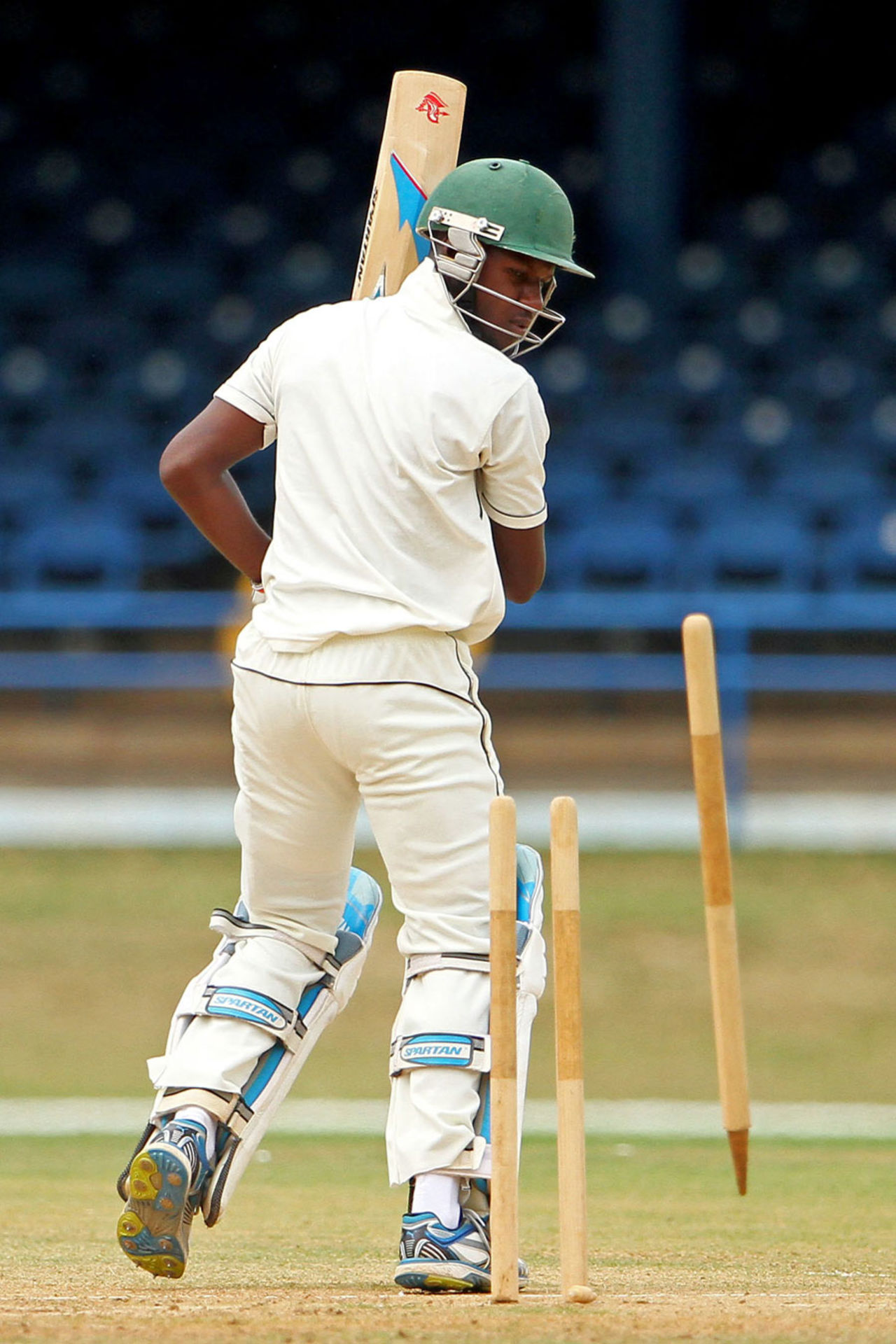Jermaine Blackwood was bowled by Shannon Gabriel for 9, Trinidad & Tobago v Jamaica, Regional Four Day Competition, 2nd day, Port of Spain, April 5, 2014