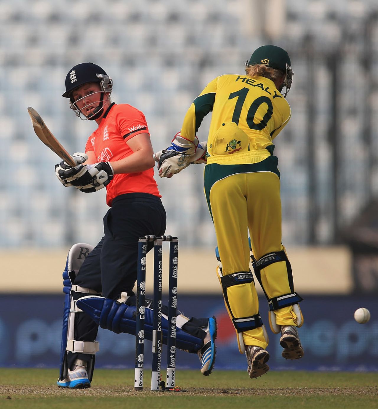 Heather Knight scoops the ball past the keeper, Australia v England, Women's World T20, final, April 6, 2014