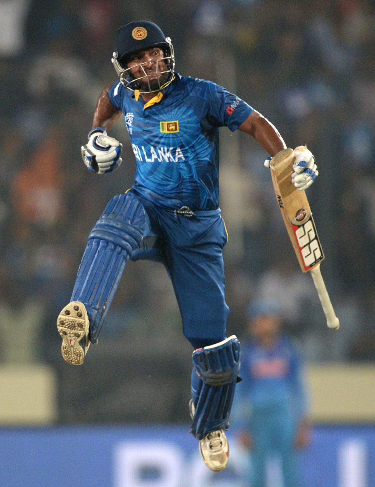 Kumar Sangakkara leaps in joy after winning the World T20, India v Sri Lanka, final, World T20, Mirpur, April 6, 2014