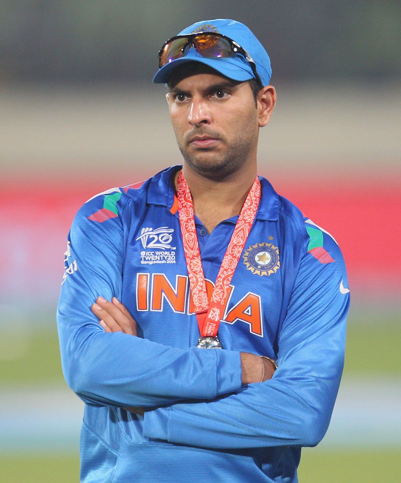 A dejected Yuvraj Singh looks on, India v Sri Lanka, final, World T20, Mirpur, April 6, 2014