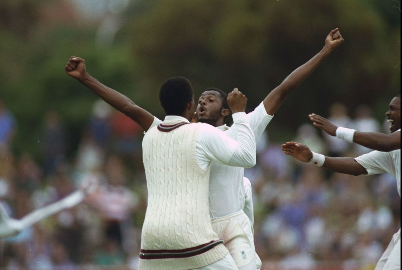 Courtney Walsh celebrates West Indies' win, Australia v West Indies, Adelaide, January 26, 1993