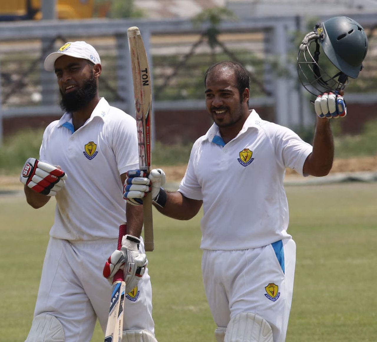 Tanveer Haider celebrates his second first-class century, Sylhet Division v Rangpur Division, National cricket league, 2nd day, Fatullah, April 13, 2014