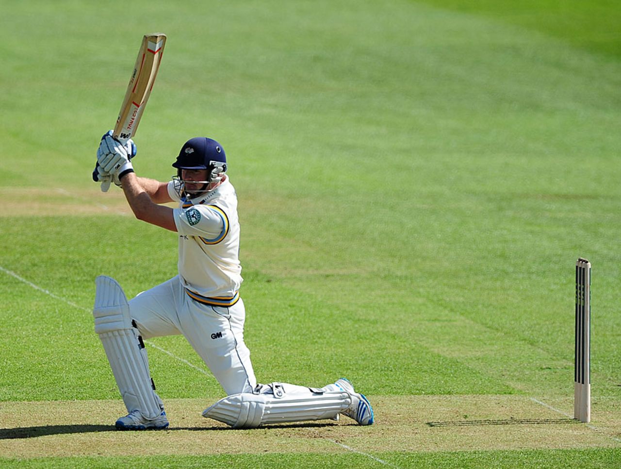 Adam Lyth drives on his way to 85, Somerset v Yorkshire, County Championship Division One, Taunton, 1st day, April 13, 2014