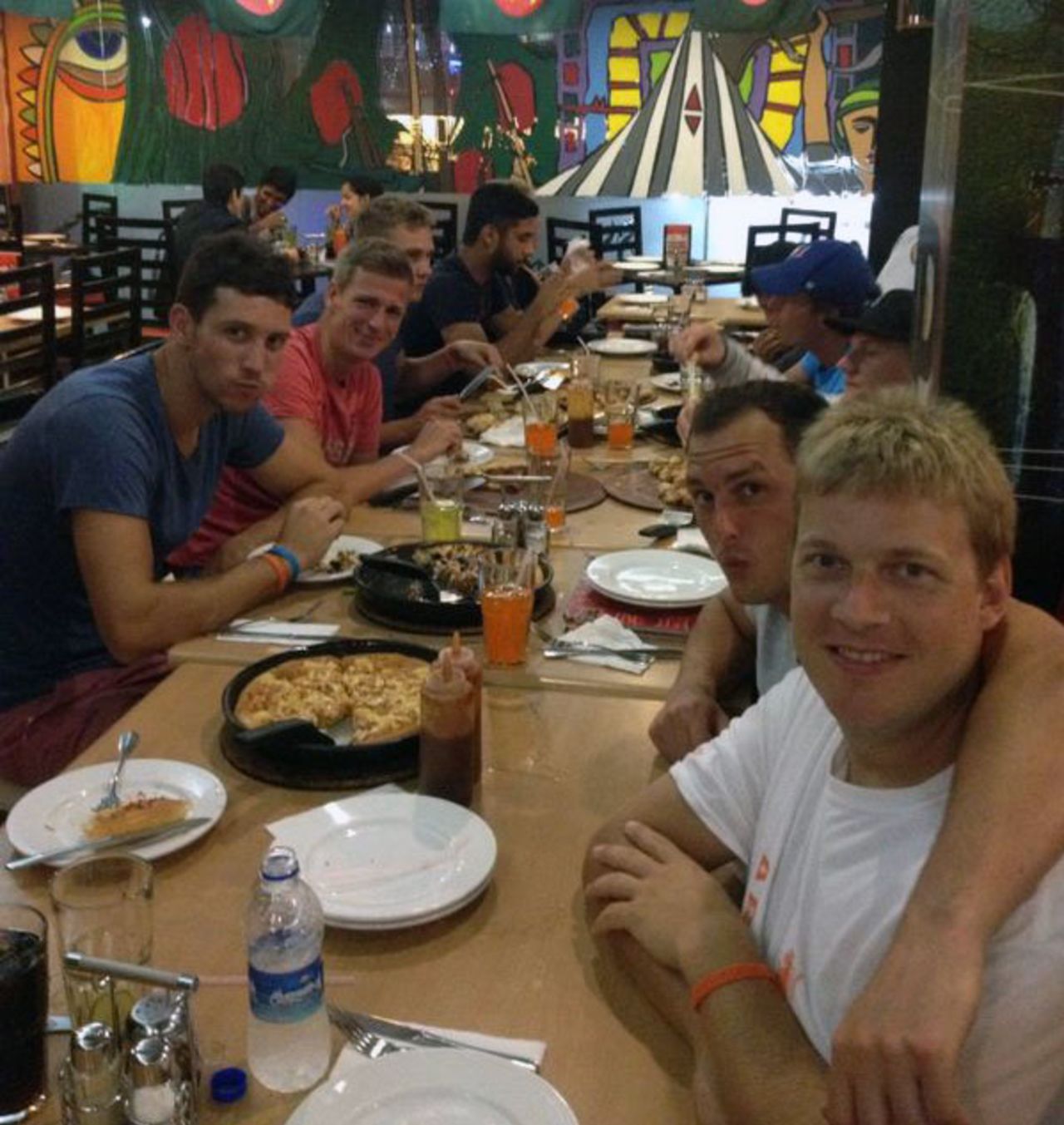 Netherlands players at a Pizza Hut