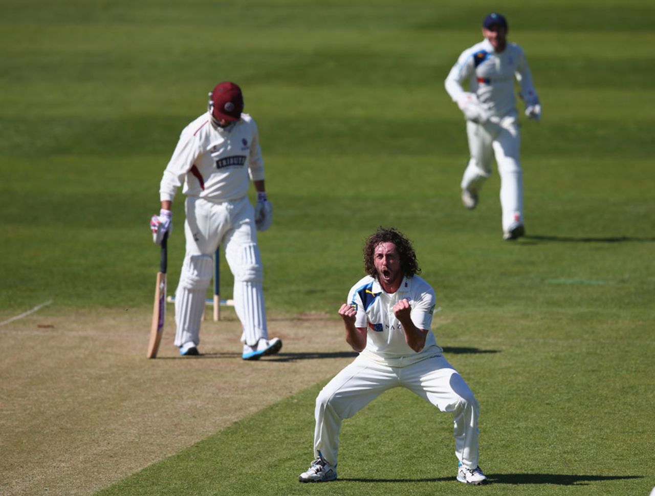 Ryan Sidebottom was very pleased to remove Marcus Trescothick, Somerset v Yorkshire, County Championship Division One, Taunton, 2nd day, April 14, 2014