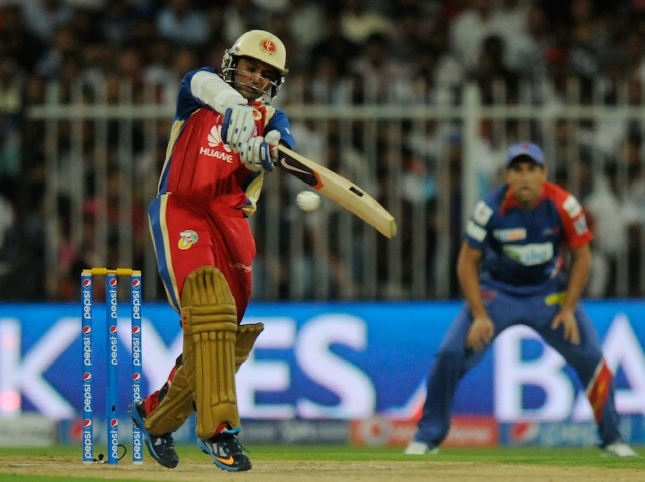 Parthiv Patel pulls during a feisty innings, Royal Challengers Bangalore v Delhi Daredevils, IPL 2014, Sharjah, April 17, 2014