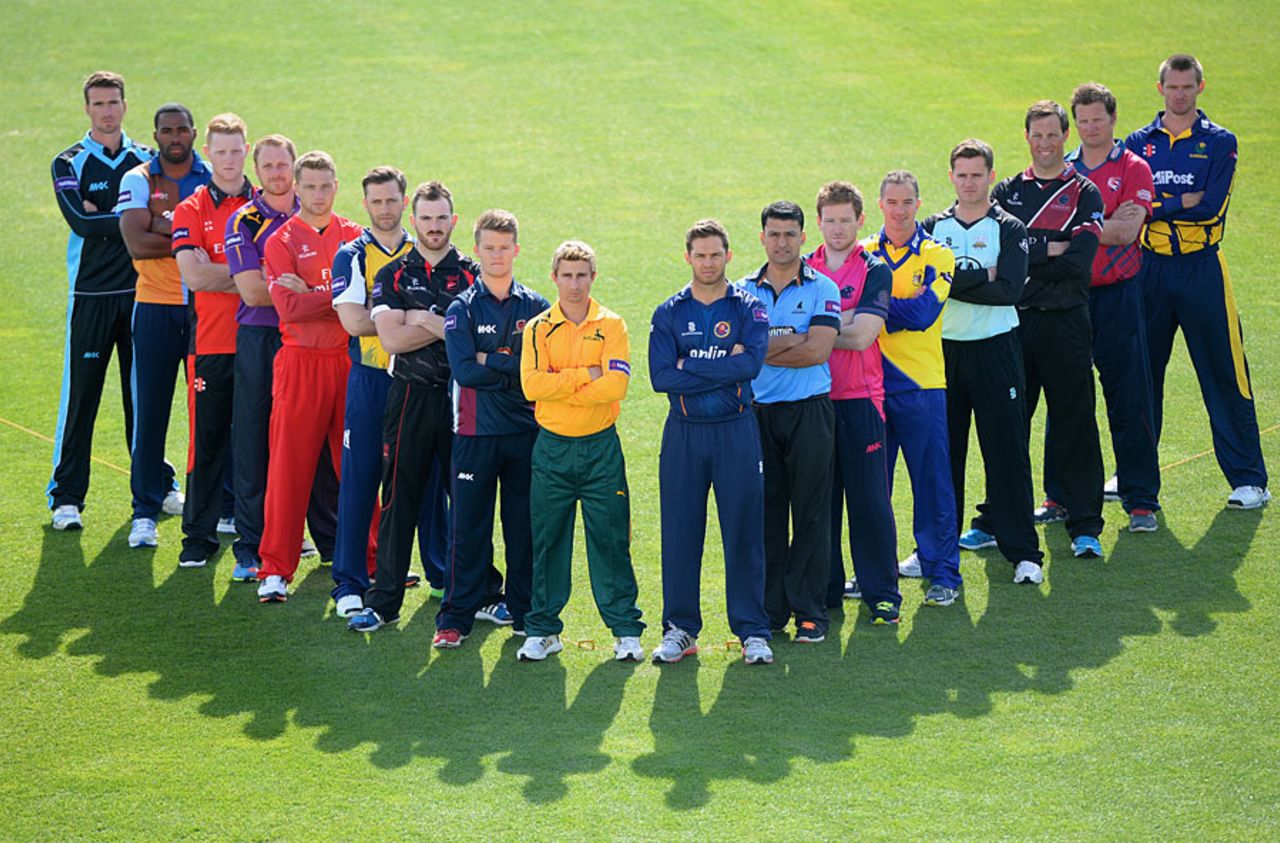 Players from the 18 counties at the launch day for the NatWest T20 Blast, Edgbaston, April 17, 2014