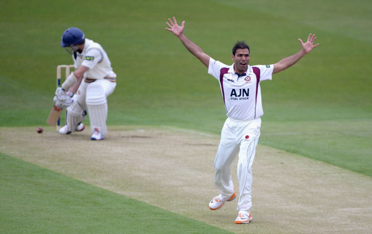 Azharullah appeals unsuccessfully for a wicket, Yorkshire v Northamptonshire, County Championship, Division One, Headingley, 1st day, April 20, 2014