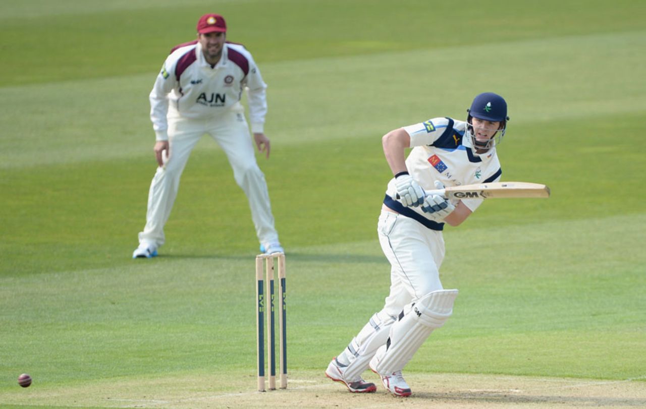 Alex Lees works the ball into the leg side, Yorkshire v Northamptonshire, County Championship, Division One, Headingley, 1st day, April 20, 2014