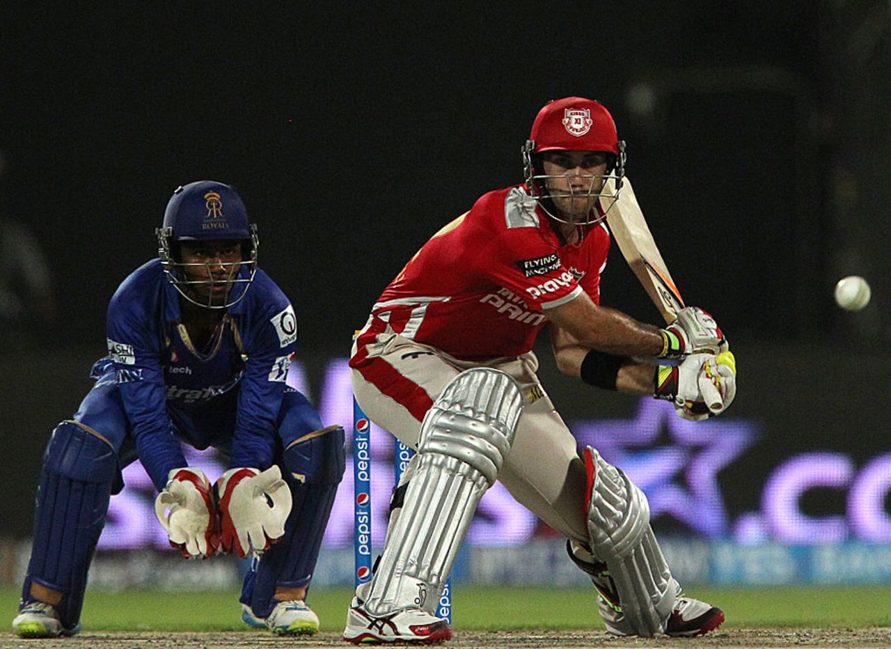 Glenn Maxwell shapes to play the reverse sweep, Rajasthan Royals v Kings XI Punjab, IPL 2014, Sharjah, April 20, 2014