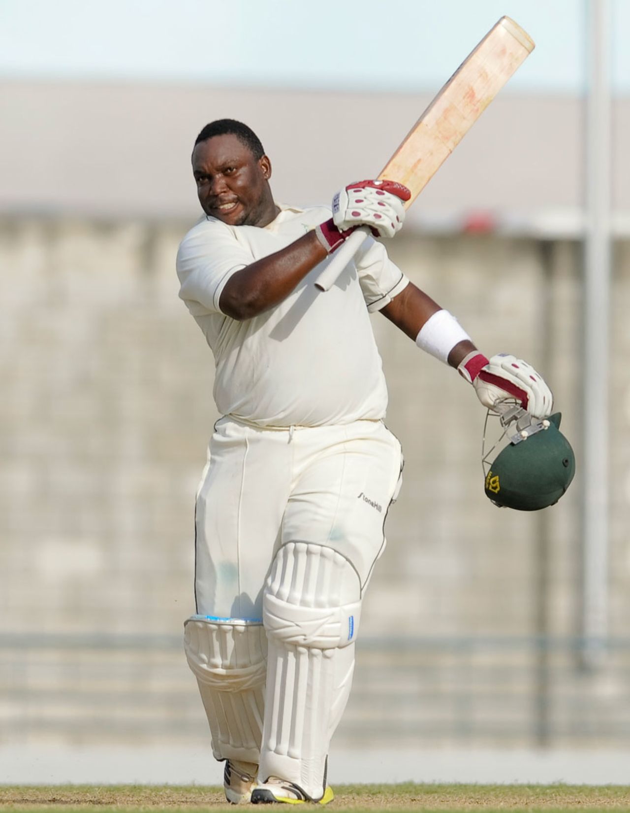 Tamar Lambert vents after his first century in five years, Barbados v Jamaica, Regional Four Day Competition, semi-final, 2nd day, Bridgetown, April 20, 2014