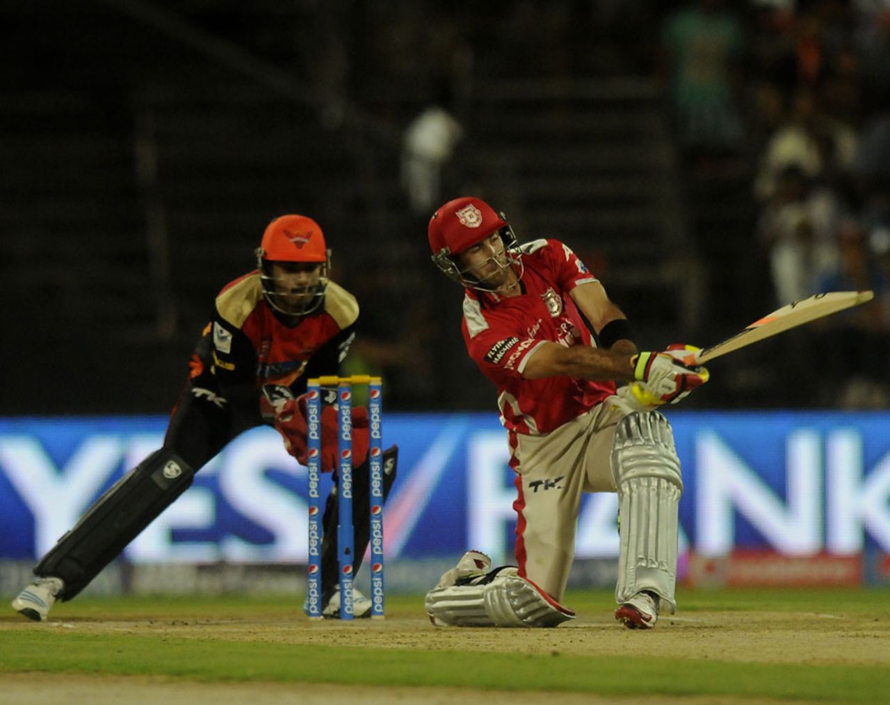 Glenn Maxwell targets the leg side, Kings XI Punjab v Sunrisers Hyderabad, IPL 2014, Sharjah, April 22, 2014