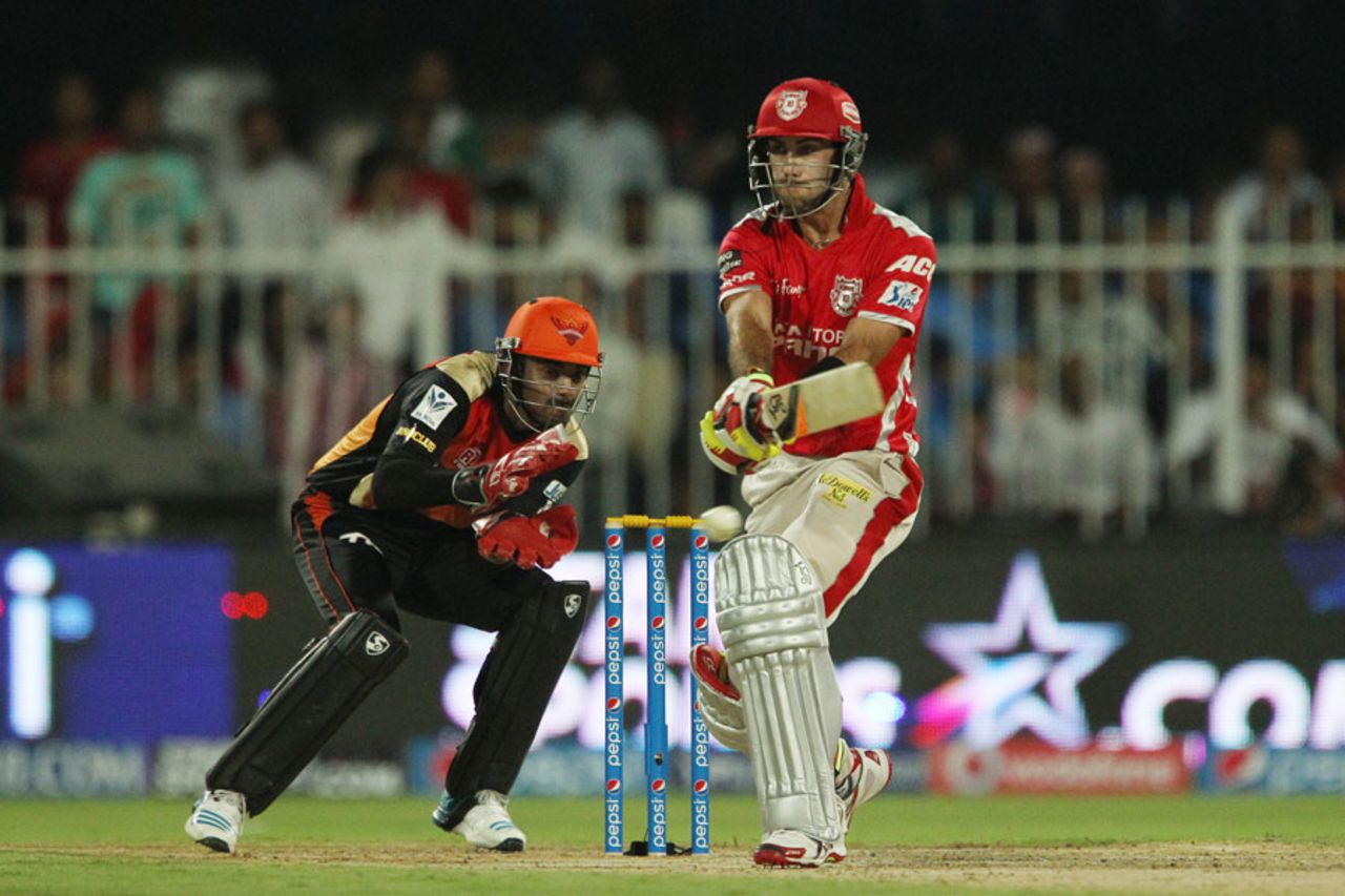 Glenn Maxwell clubbed five fours and nine sixes during his 43-ball 95, Kings XI Punjab v Sunrisers Hyderabad, IPL 2014, Sharjah, April 22, 2014
