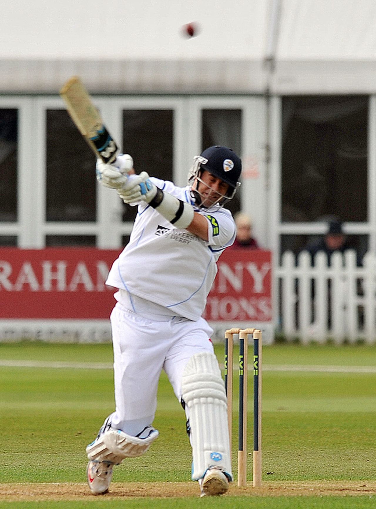 Tim Groenewald played some unorthodox strokes in his unbeaten fifty, Derbyshire v Hampshire, County Championship, Division Two, Derby, 3rd day, April 22, 2014