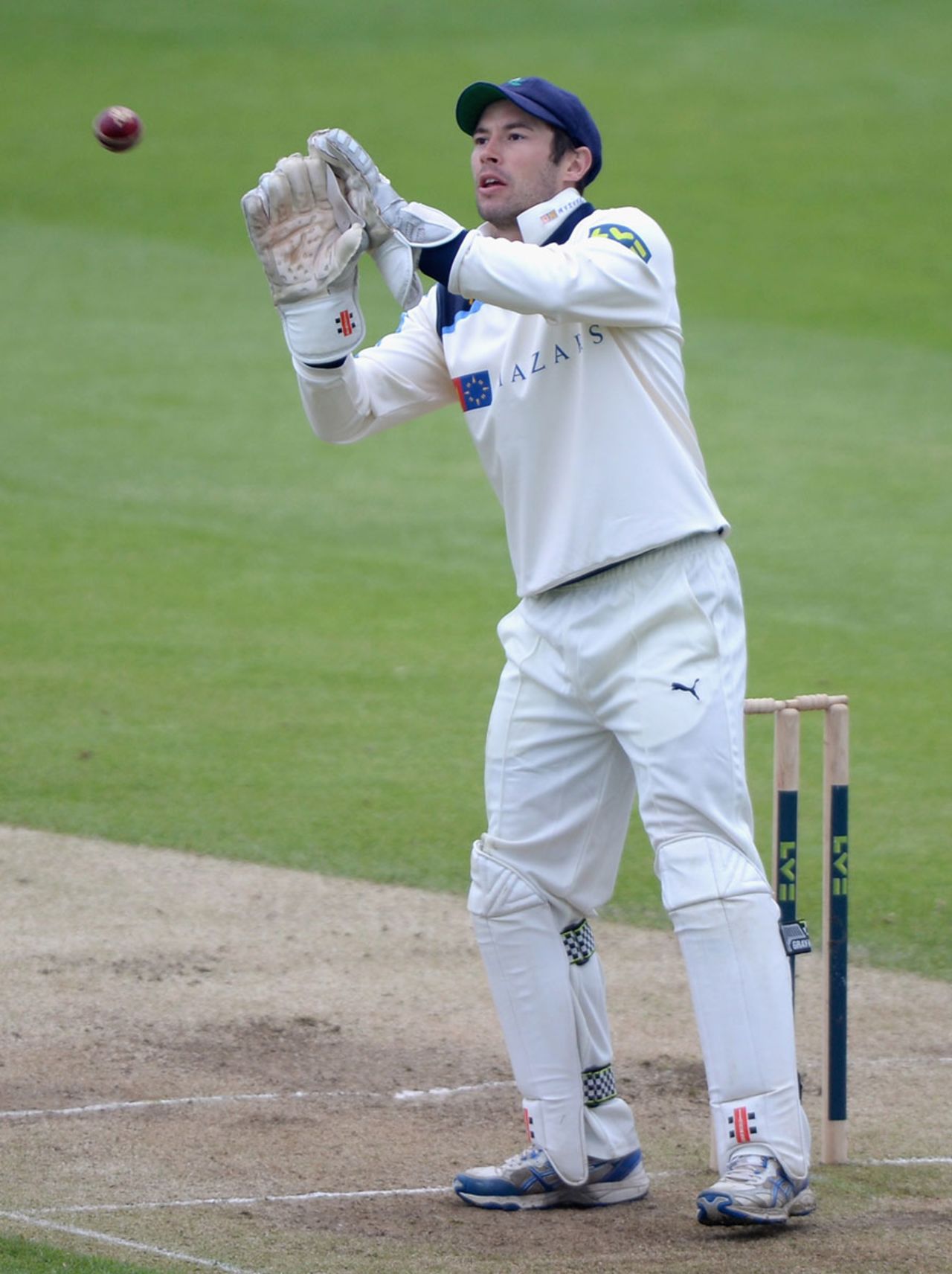 Andy Hodd collects a throw, Yorkshire v Northamptonshire, County Championship, Division One, Headingley, 3rd day, April 22, 2014
