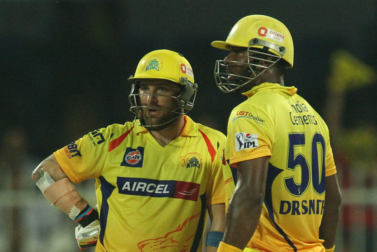 Brendon McCullum and Dwayne Smith put on 85 for the first wicket, Sunrisers Hyderabad v Chennai Super Kings, IPL 2014, Sharjah, April 27, 2014