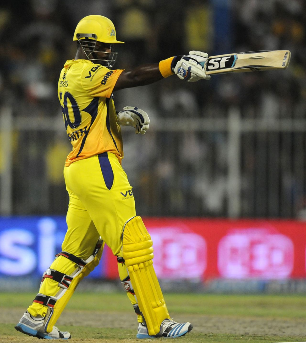 Dwayne Smith signals his half-century, Sunrisers Hyderabad v Chennai Super Kings, IPL 2014, Sharjah, April 27, 2014