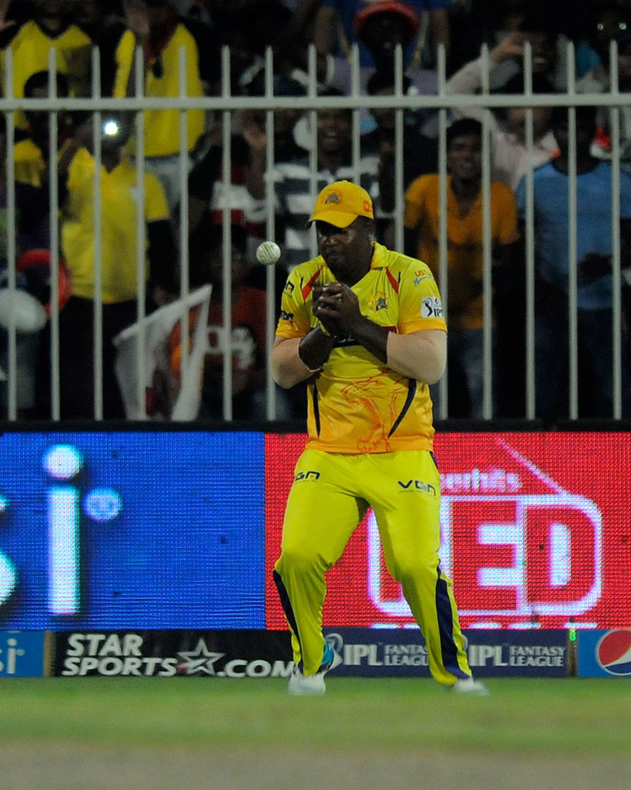 Dwayne Smith puts down a sitter off Karn Sharma, Sunrisers Hyderabad v Chennai Super Kings, IPL 2014, Sharjah, April 27, 2014
