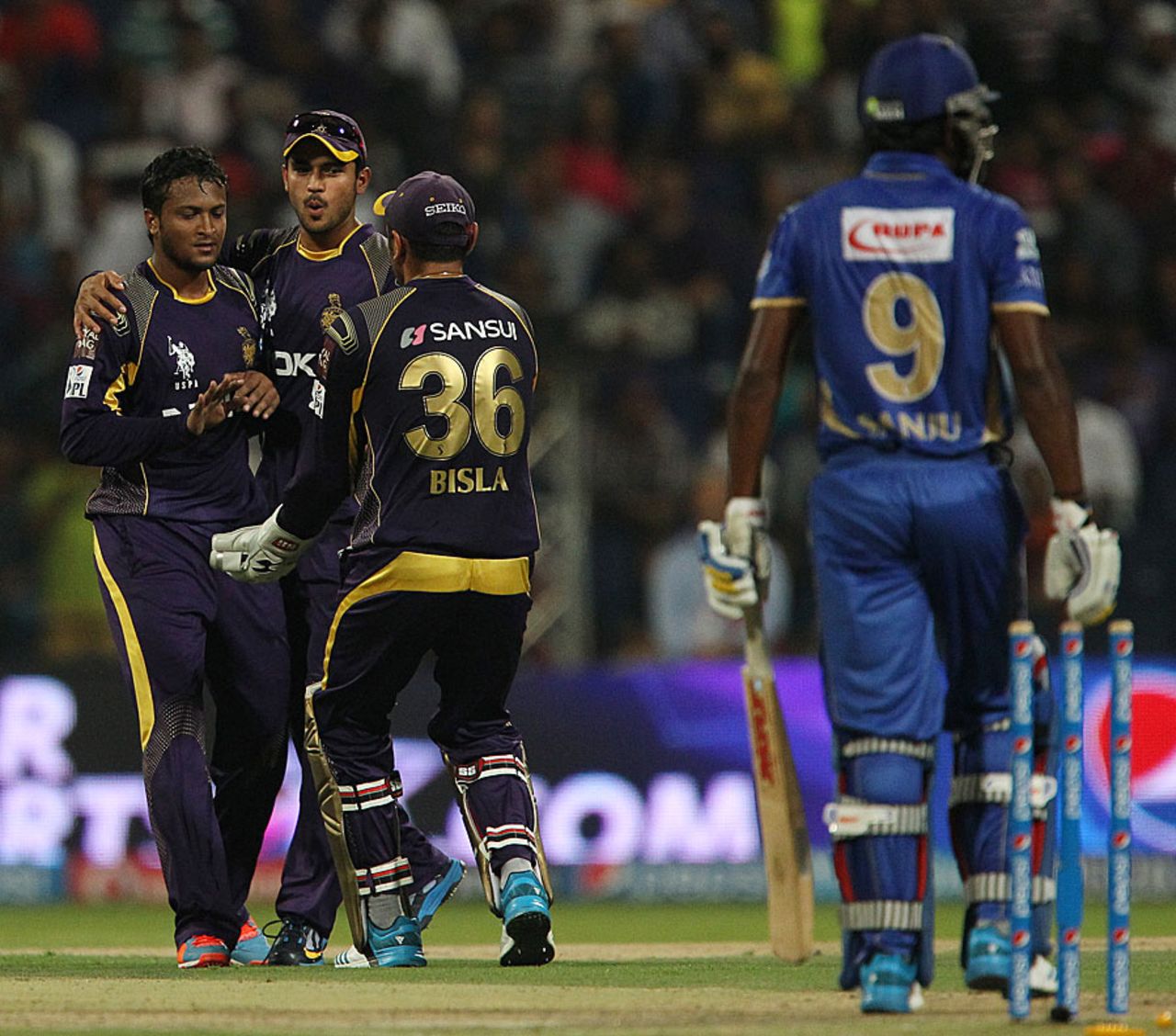 Sanju Samson played onto his stumps off Shakib Al Hasan, Kolkata Knight Riders v Rajasthan Royals, IPL, Abu Dhabi, April 29, 2014
