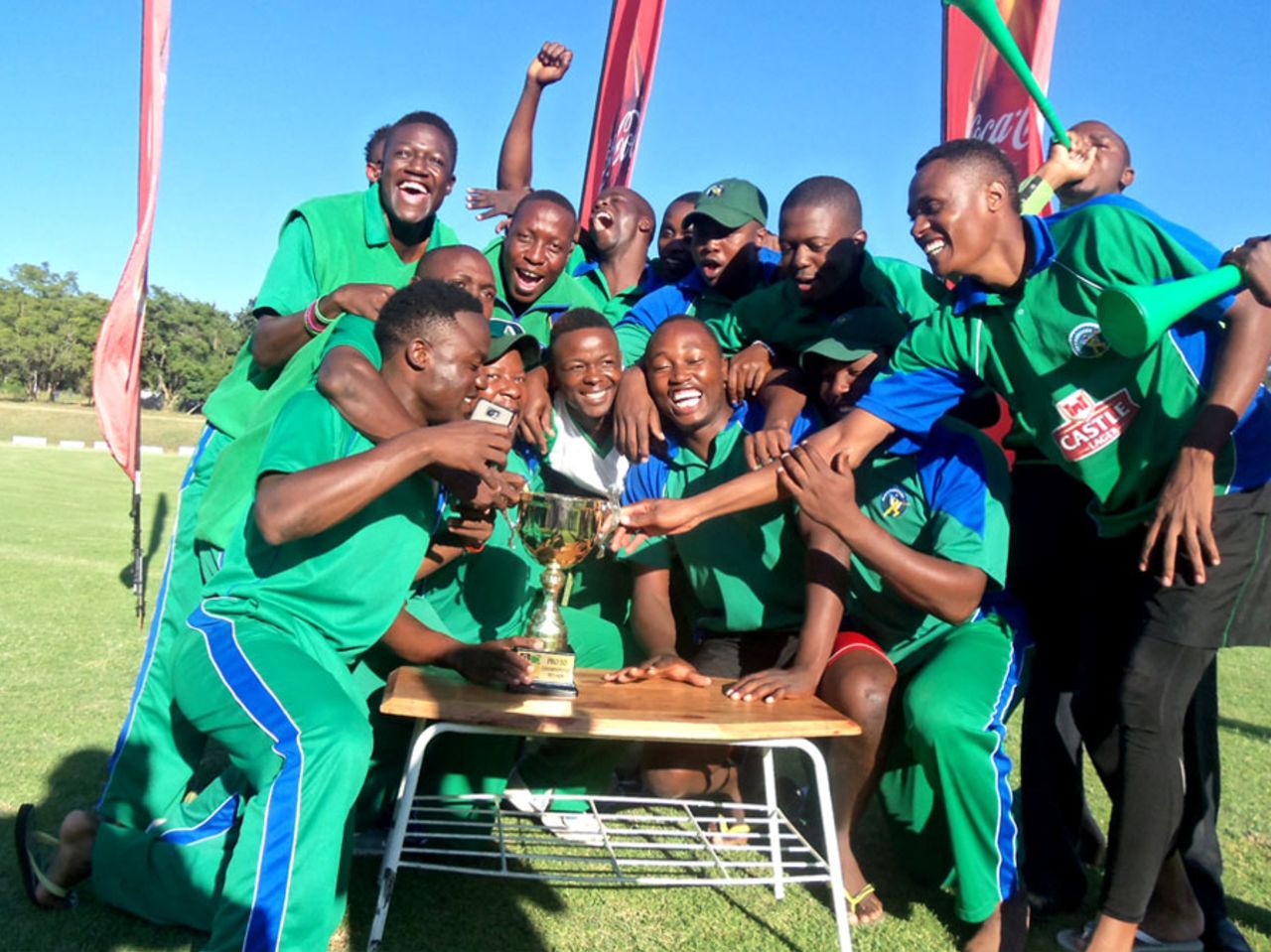 Mountaineers celebrate their title win, Mountaineers v Southern Rocks, Pro50 Championship, final, Mutare, April 30, 2014